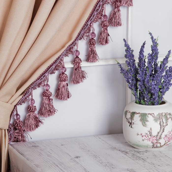 Тесьма с бусинками, 10см, 12±1м, цвет сиреневый