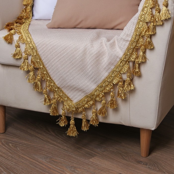 Тесьма с бусинками, 10см, 12±1м, цвет бежевый