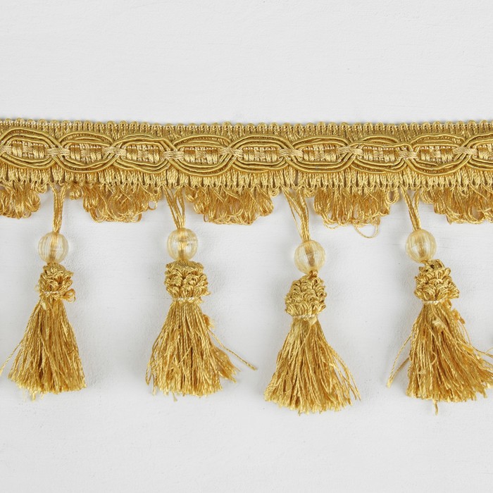 Тесьма с бусинками, 10см, 12±1м, цвет бежевый