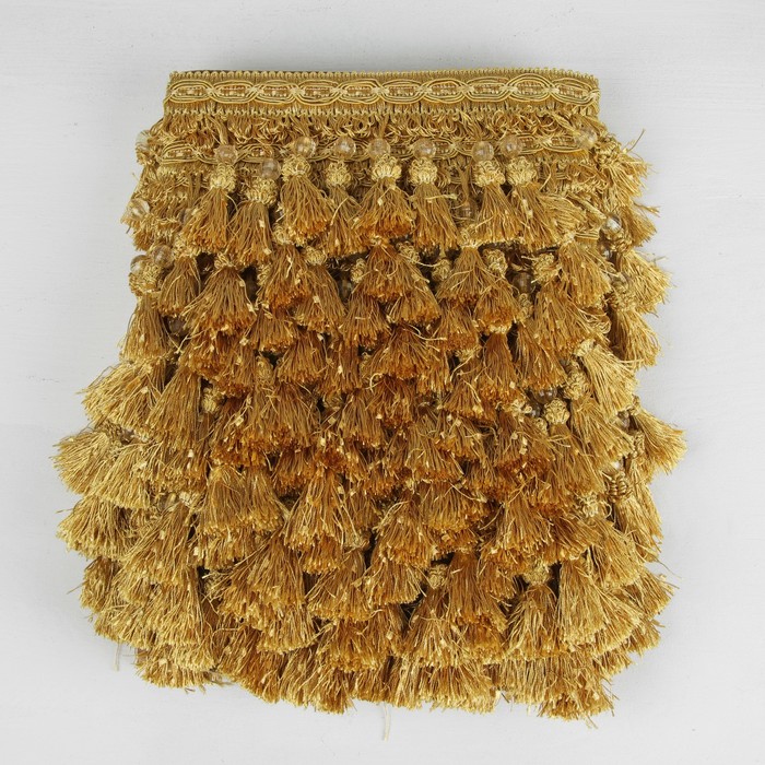 Тесьма с бусинками, 10см, 12±1м, цвет бежевый