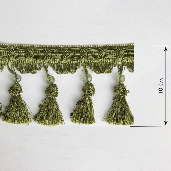 Тесьма с бусинками, 10см, 12±1м, цвет зеленый