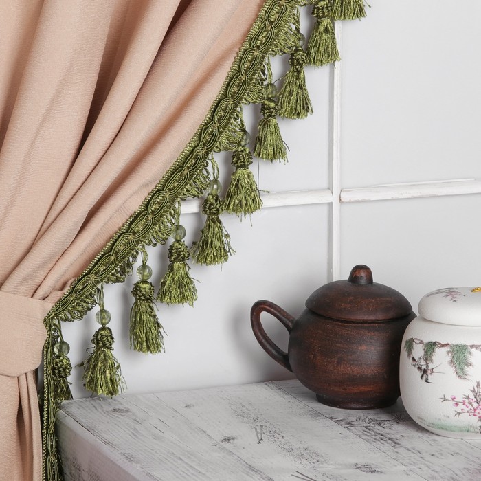 Тесьма с бусинками, 10см, 12±1м, цвет зеленый