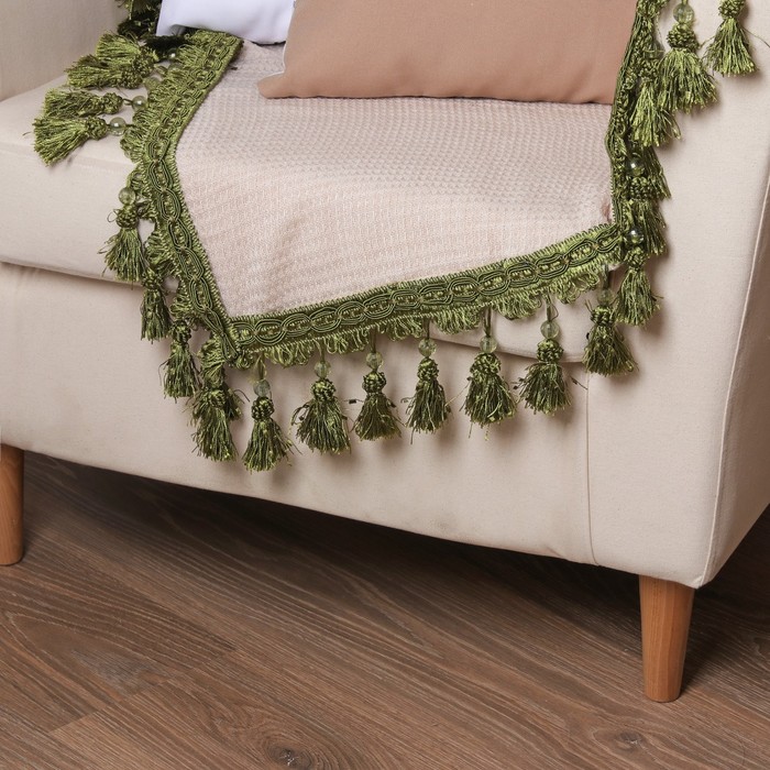 Тесьма с бусинками, 10см, 12±1м, цвет зеленый