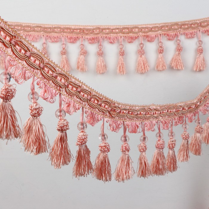 Тесьма с бусинками, 10см, 12±1м, цвет персиковый