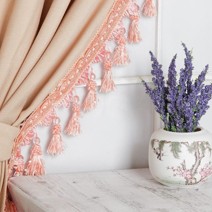 Тесьма с бусинками, 10см, 12±1м, цвет персиковый