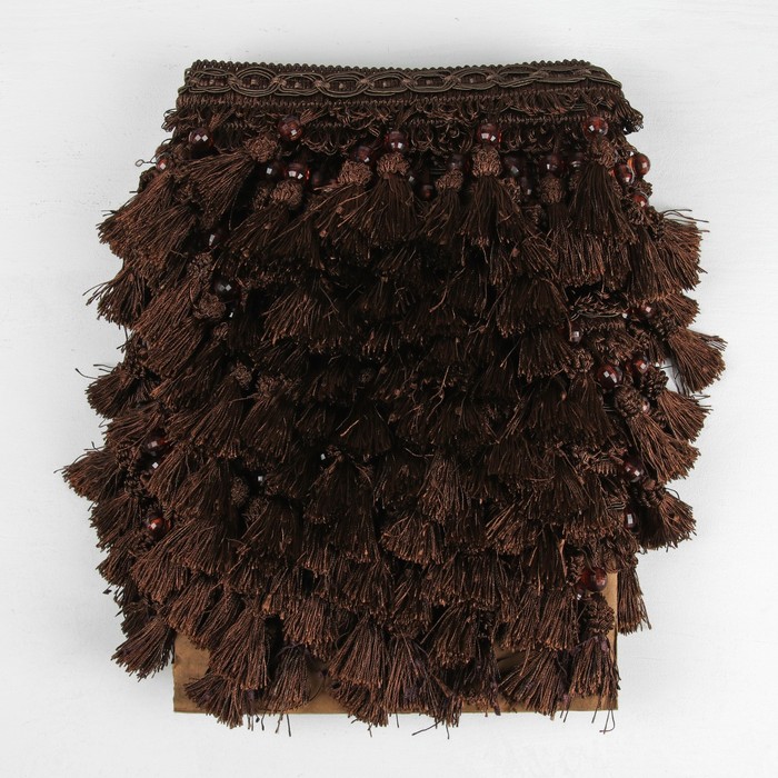 Тесьма с бусинками, 10см, 12±1м, цвет -коричневый