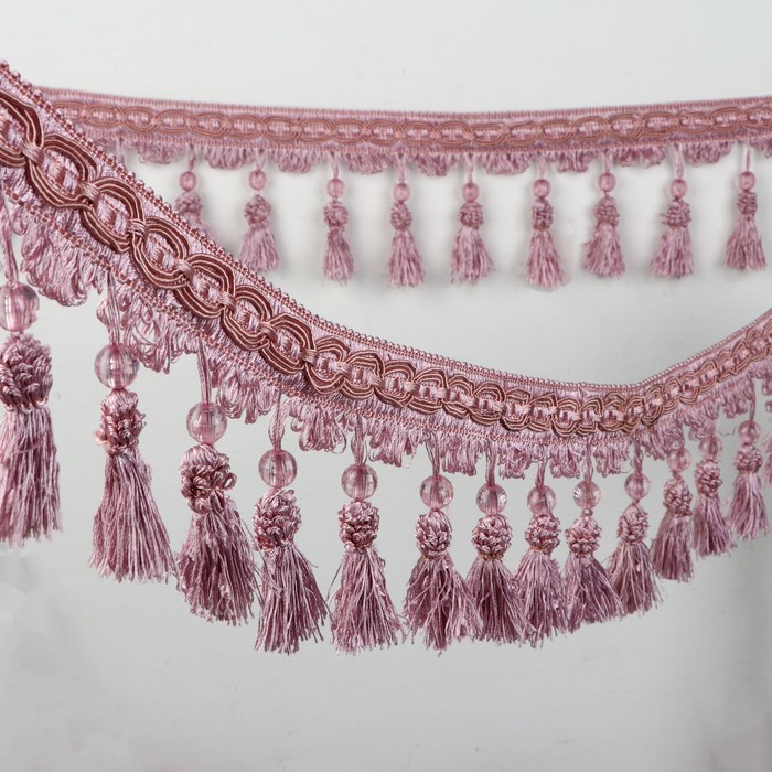 Тесьма с бусинками, 10см, 12±1м, цвет розовый