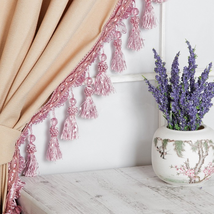 Тесьма с бусинками, 10см, 12±1м, цвет розовый