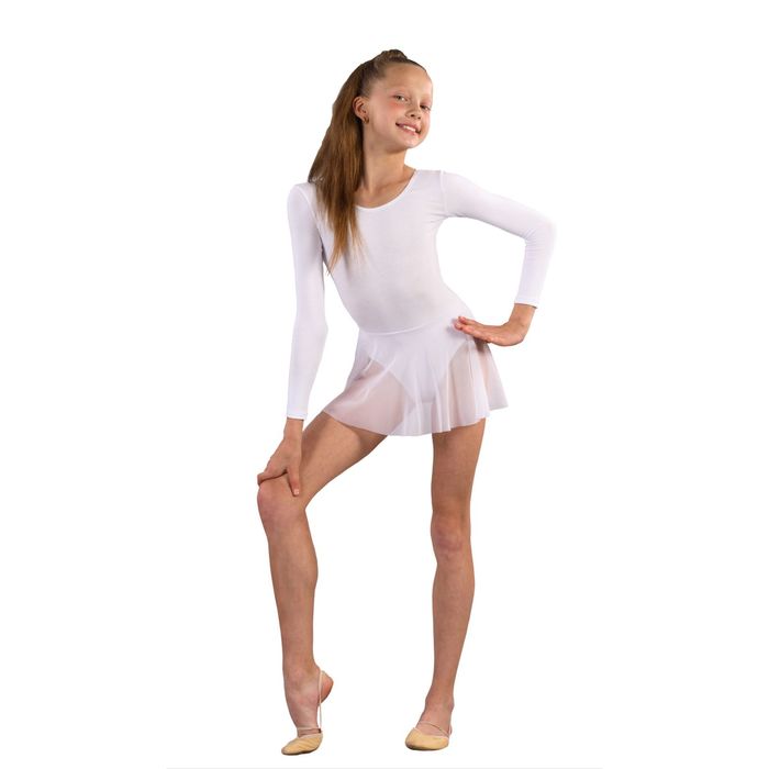 Купальник гимнастический, с длинным рукавом, размер 30, цвет белый