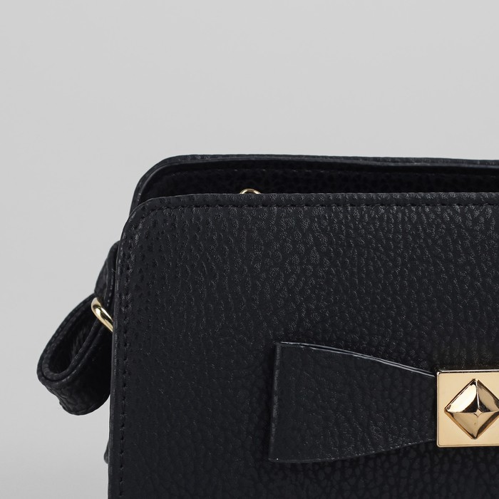 Сумка женская на молнии "Бант", 1 отдел с перегородкой, регулируемый ремень, чёрная