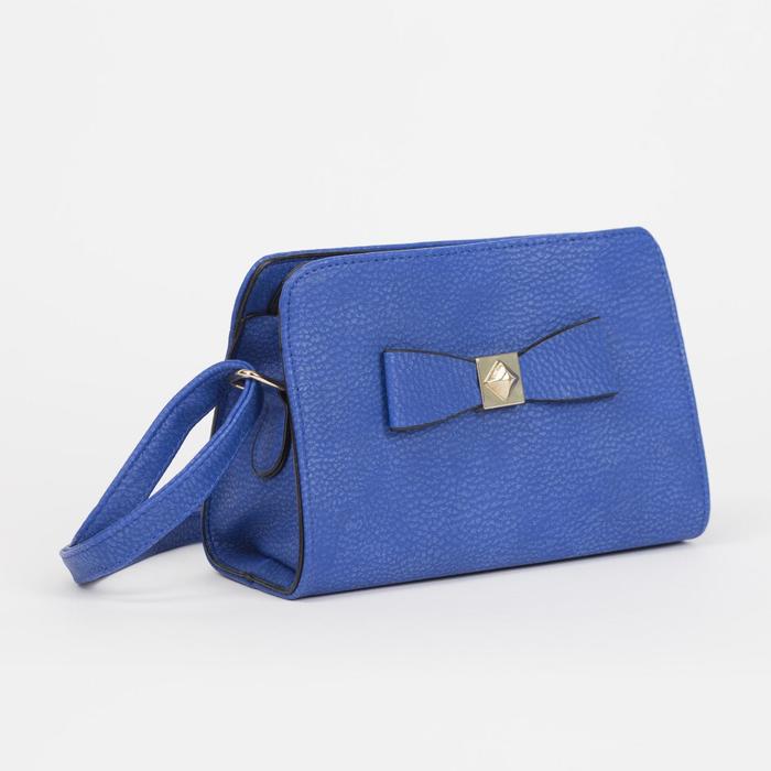 Сумка женская на молнии "Бант", 1 отдел с перегородкой, регулируемый ремень, синяя