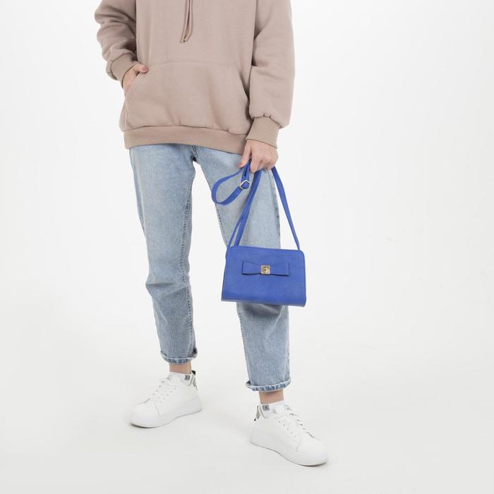 Сумка женская на молнии "Бант", 1 отдел с перегородкой, регулируемый ремень, синяя