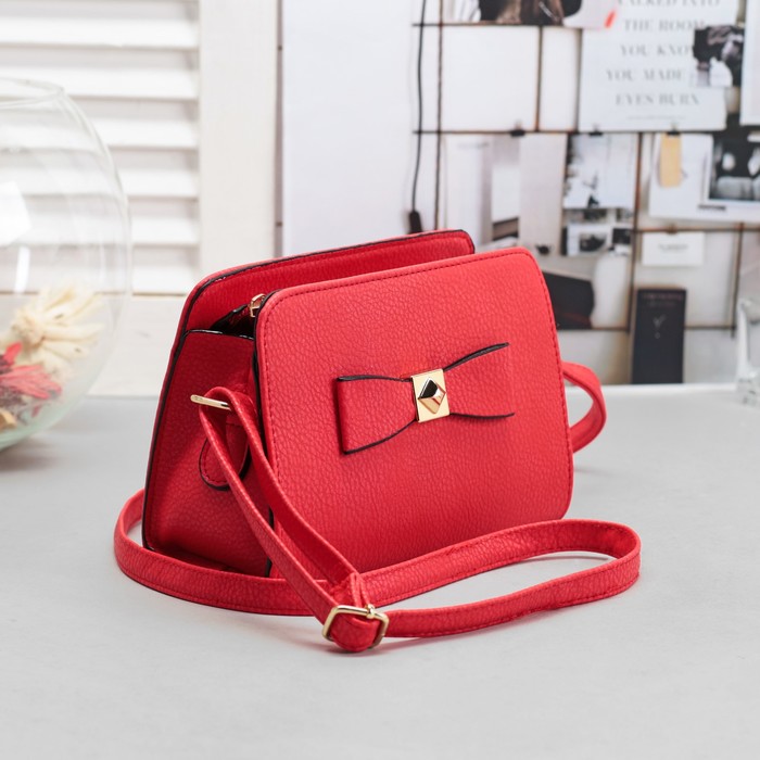 Сумка женская на молнии "Бант", 1 отдел с перегородкой, регулируемый ремень, красная