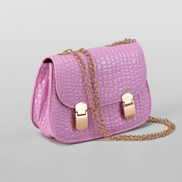 Сумка женская на клапане "Элина", 1 отдел, длинная цепочка, сиреневый