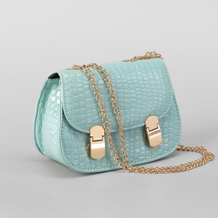 Сумка женская на клапане "Элина", 1 отдел, длинная цепочка, цвет бирюзовый