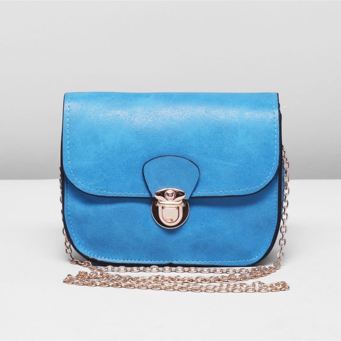 Сумка женская на клапане, 1 отдел, длинная цепочка, цвет синий
