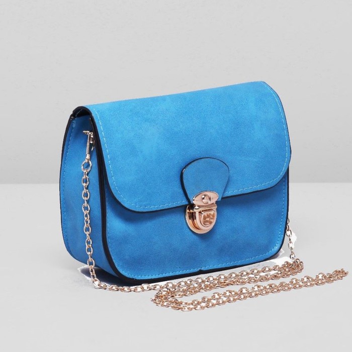 Сумка женская на клапане, 1 отдел, длинная цепочка, цвет синий
