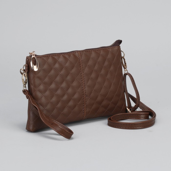 Клатч женский на молнии "Ассоль", 1 отдел с перегородкой, с ручкой, длинный ремень, коричневый