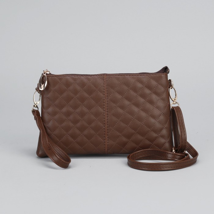 Клатч женский на молнии "Ассоль", 1 отдел с перегородкой, с ручкой, длинный ремень, коричневый