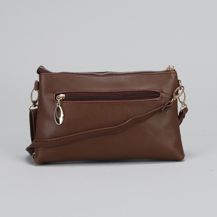 Клатч женский на молнии "Ассоль", 1 отдел с перегородкой, с ручкой, длинный ремень, коричневый