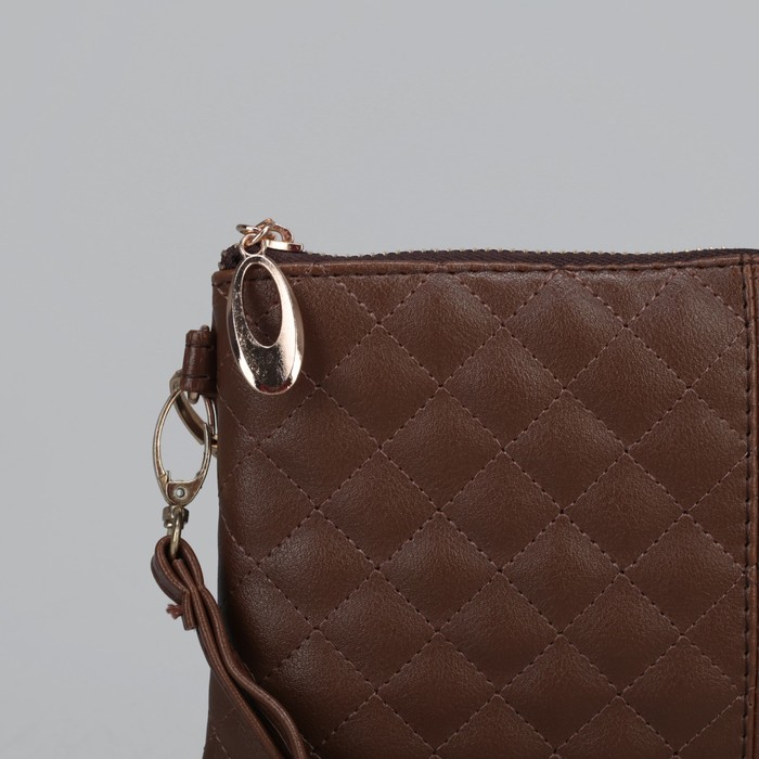Клатч женский на молнии "Ассоль", 1 отдел с перегородкой, с ручкой, длинный ремень, коричневый
