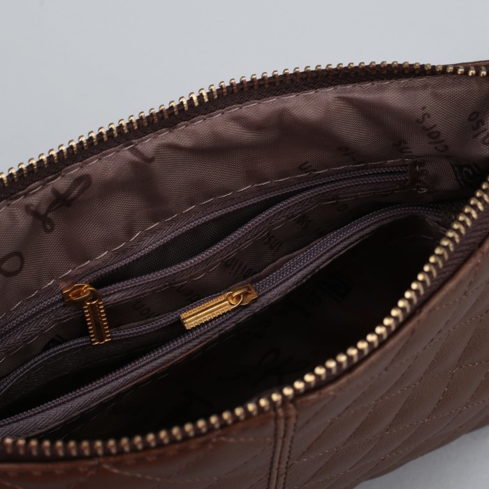 Клатч женский на молнии "Ассоль", 1 отдел с перегородкой, с ручкой, длинный ремень, коричневый