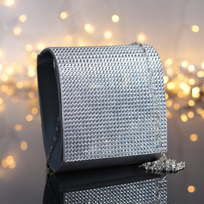 Клатч женский на клапане "Шик", 1 отдел, длинная цепь, серый