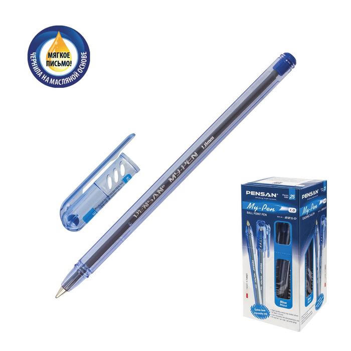 Ручка шариковая масляная Pensan "My-Pen", чернила синие, корпус тонированный синий, узел 1 мм, линия письма 0,5 мм