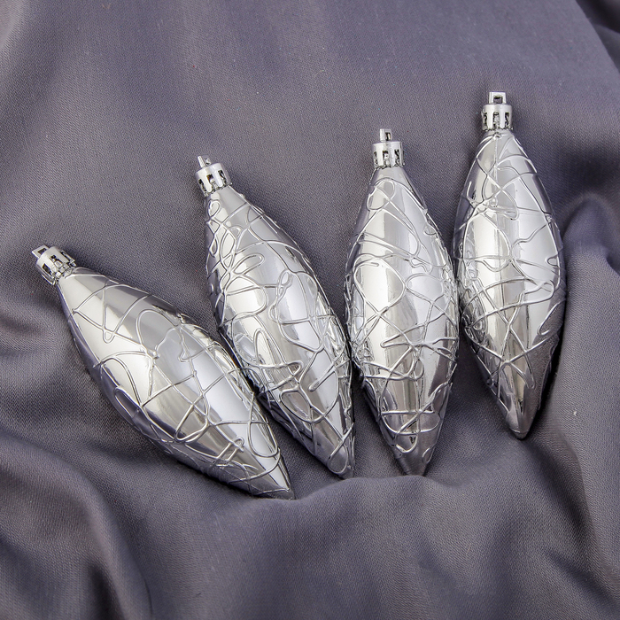 Ёлочные игрушки "Кракле" серебряные сосульки (набор 4 шт.)