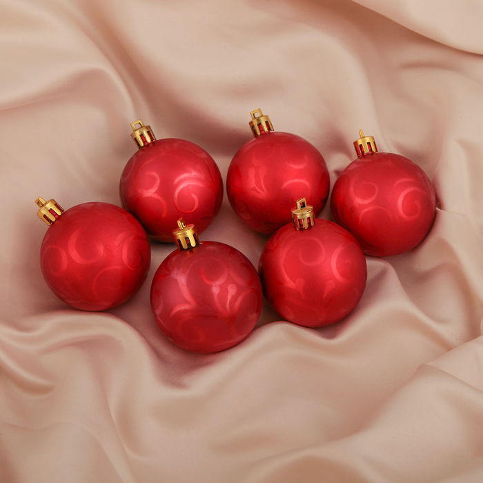 Новогодние шары "Ледяной узор" красные (набор 6 шт.)