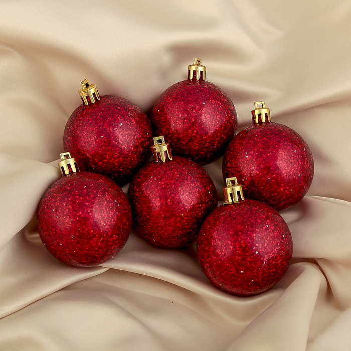 Новогодние шары "Ледяной блеск" красные (набор 6 шт.)