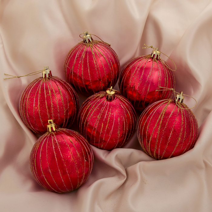 Новогодние шары "Золотая обвязка" (набор 6 шт.), красные