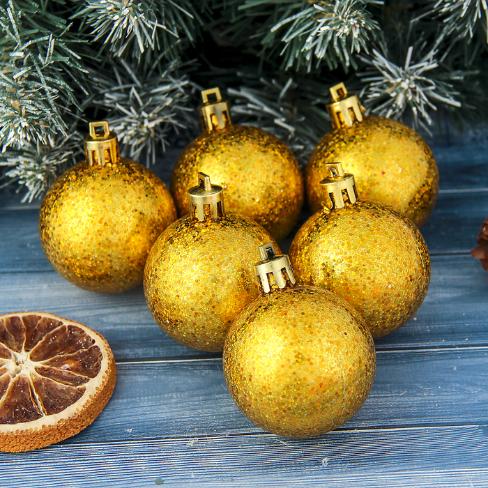 Новогодние шары "Ледяной блеск" золото (набор 6 шт.)
