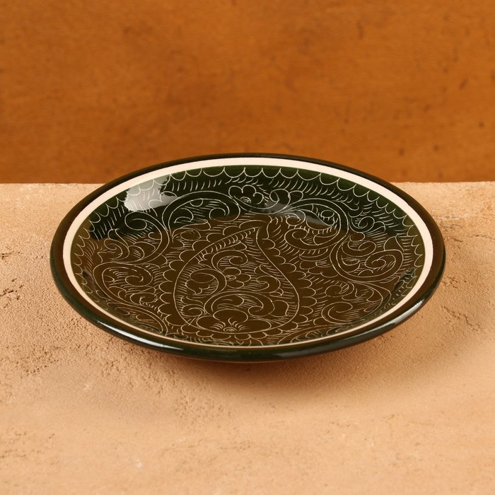 фото Тарелка плоская риштанская керамика 15,5см зеленый