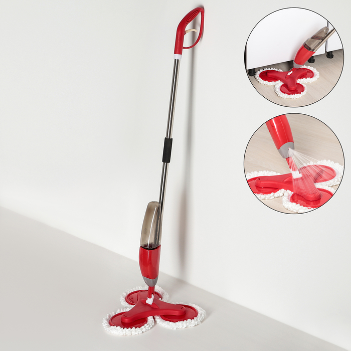 Швабра с распылителем, 3 насадки из микрофибры, 40х40х130 см