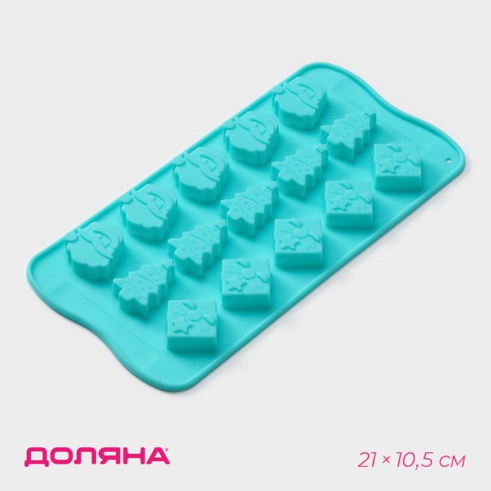 

Форма для украшений Доляна «Новый год», силикон, 21×10,5 см, 15 ячеек, цвет бирюзовый