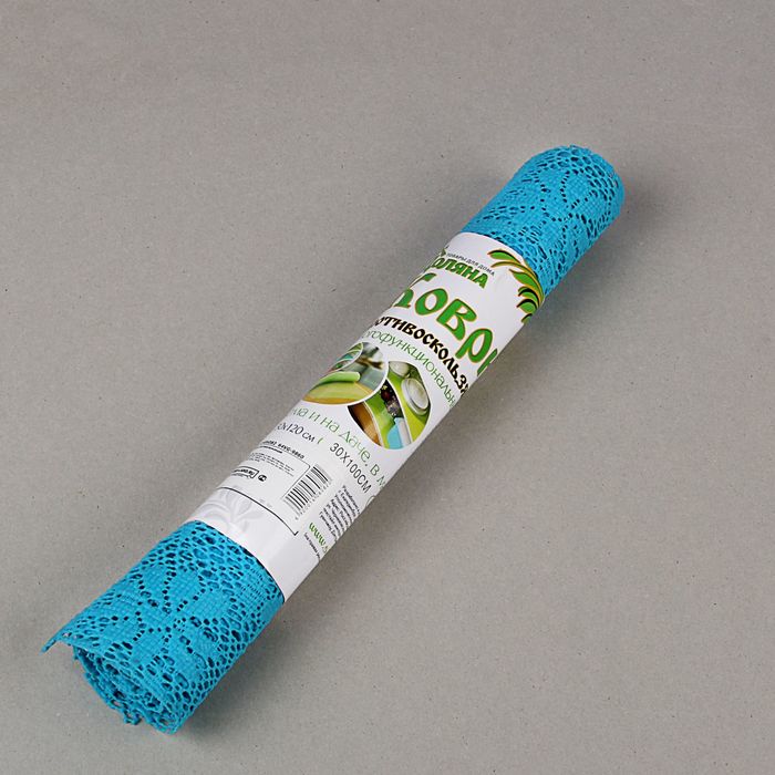 Коврик противоскользящий 30х100 см "Цветы", цвет голубой