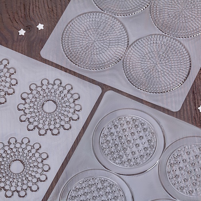 Набор молдов кондитерских для украшения выпечки 19х19 см "Точки, пузырьки, ромбы", 3 шт