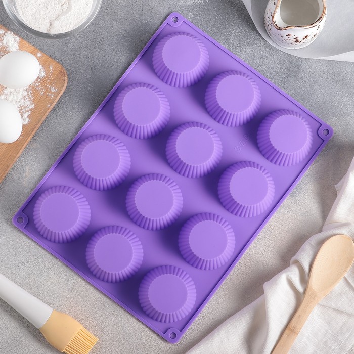 Форма для выпечки "Круг. Риб", 12 ячеек, цвета МИКС