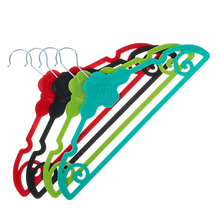 Вешалка-плечики, флокированное покрытие, размер 44 - 46, Роза, цвет МИКС