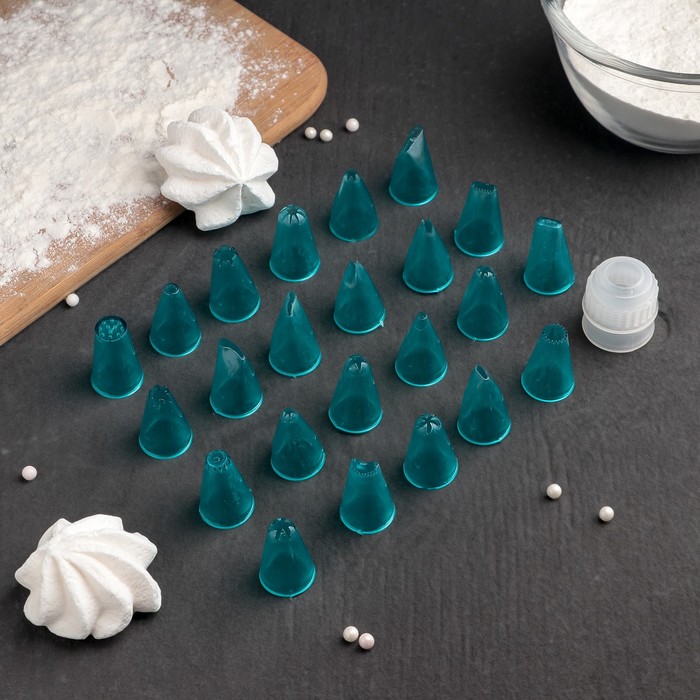 Набор кондитерских насадок в кейсе с адаптером "Лёд", 24 шт