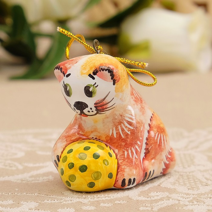 Подвеска «Котик с мячом», 5,5×5,5×4 см, мини, ярославская майолика