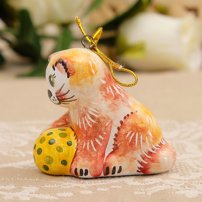 Подвеска «Котик с мячом», 5,5×5,5×4 см, мини, ярославская майолика