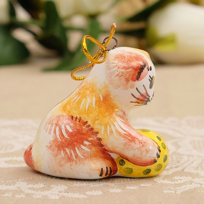 Подвеска «Котик с мячом», 5,5×5,5×4 см, мини, ярославская майолика