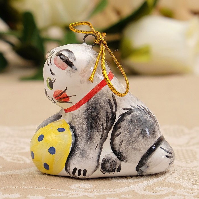 Подвеска «Котик с мячом», 5,5×5,5×4 см, мини, ярославская майолика