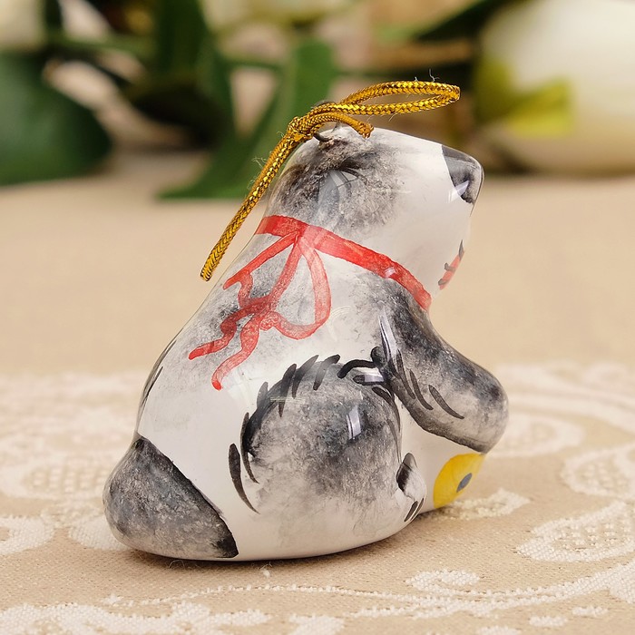 Подвеска «Котик с мячом», 5,5×5,5×4 см, мини, ярославская майолика