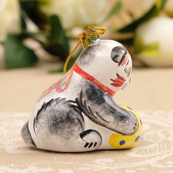 Подвеска «Котик с мячом», 5,5×5,5×4 см, мини, ярославская майолика