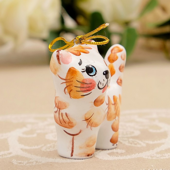 Подвеска «Кот-хвост трубой», мини, 5,5×3×5,5 см, ярославская майолика