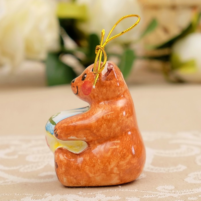 Подвеска «Мишка с медом», мини, 5×4×6 см, ярославская майолика
