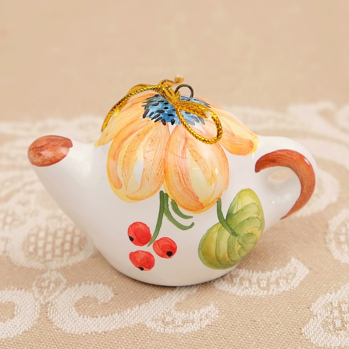 Подвеска «Чайник», мини, 7×4×4,5 см, ярославская майолика